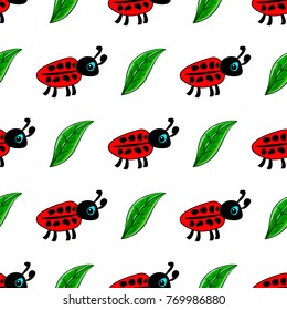 Seamless pattern with ladybug