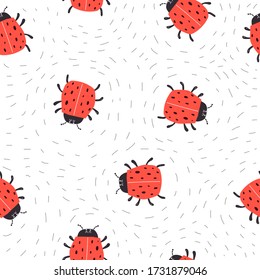 seamless pattern with ladybug, decor elements. summer colorful vector for kids, flat style. Baby design for fabric, textile, print, wrapper.
