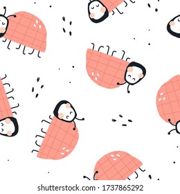 seamless pattern with ladybug, decor elements. summer colorful vector for kids, flat style. Baby design for fabric, textile, print, wrapper.