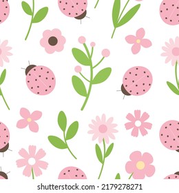 Seamless pattern ladybug and flowers vector illustration