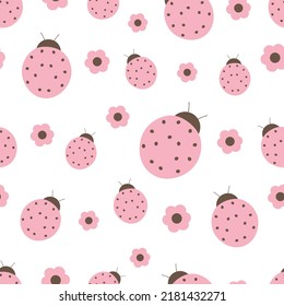 Seamless pattern ladybug and flowers vector illustration