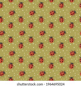 seamless pattern ladybug insect animal vector on green background wallpaper textiles giftwrap