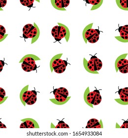Seamless Pattern with Ladybug or Ladybird. Vector Illustration. Flat Graphic Style. Beautiful Decorative Design for Backgrounds, Textiles, Wrapping Paper and Web