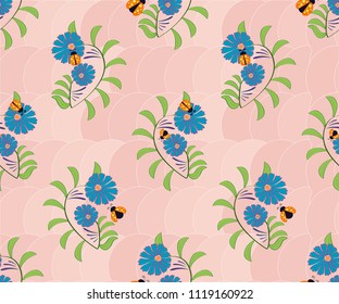 seamless pattern with ladybug on flower