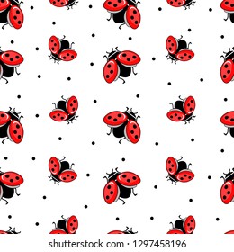 Seamless pattern with ladybug on white isolated background. Abstract silhouette of a ladybug. Beautiful design for wallpapers, fabrics, posters.