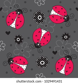 seamless pattern with ladybug vector illustration