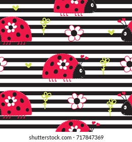 seamless pattern with ladybug vector illustration, vector textile fabric print, wrapping paper