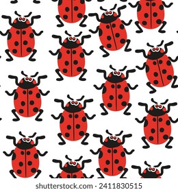 seamless pattern with ladybug in vector. ladybug for prints and design. animals for kids in flat style. Template for design, print, background, packaging, book, wrapping paper, fabric.