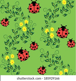 Seamless pattern of ladybugs