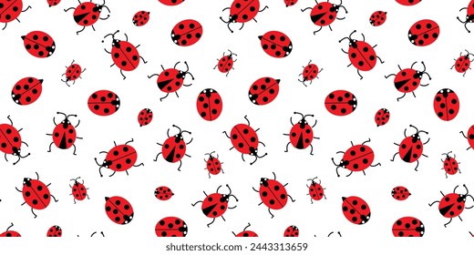 Seamless pattern with ladybugs. Abstract print of red insects with black dots. Vector graphics.