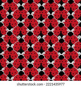Seamless pattern with ladybugs. Background with summer insects of red color. An insect with polka dots.