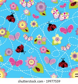 Seamless pattern with ladybugs and butterflies