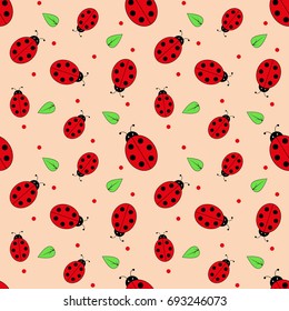Seamless pattern with ladybugs. Cartoon background  for kids. vector texture