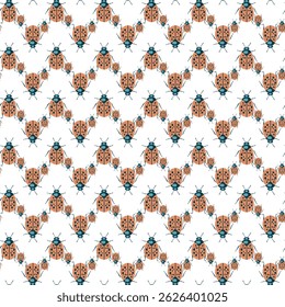 Seamless Pattern of Ladybugs Featuring Playful Spot Illustration on White Background