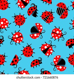 Seamless pattern with ladybugs flat on background. Vector texture illustration