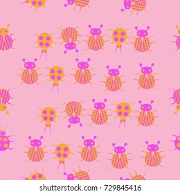 Seamless pattern with ladybugs halftone. Hand drawn.
