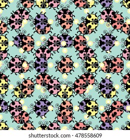 Seamless pattern with ladybugs icons on  background