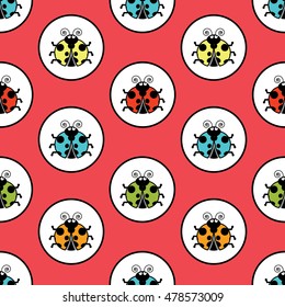 Seamless pattern with ladybugs icons on  background