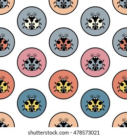 Seamless pattern with ladybugs icons on  background