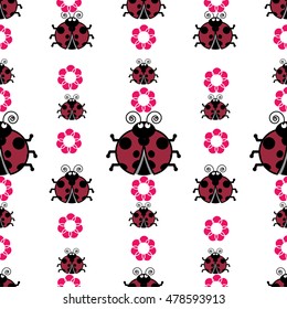 Seamless pattern with ladybugs icons on  background