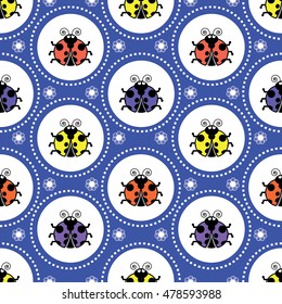 Seamless pattern with ladybugs icons on  background