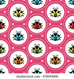 Seamless pattern with ladybugs icons on  background
