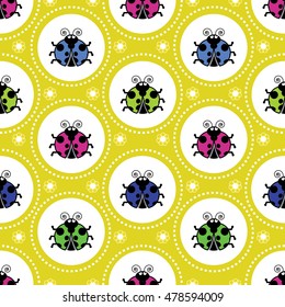 Seamless pattern with ladybugs icons on  background