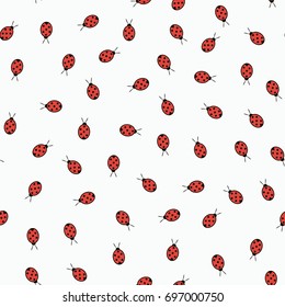 Seamless pattern with ladybugs isolated on white background. Vector illustration.