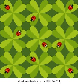 Seamless pattern with ladybugs and leaves