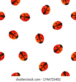 Seamless pattern with ladybugs on white. Summer spring vector background design template.