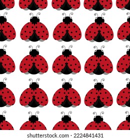 Seamless pattern with ladybugs on a white background. Background with summer insects of red color. An insect with polka dots.