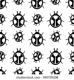 Seamless pattern with ladybugs silhouettes. 