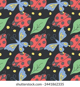 Seamless pattern with ladybugs. Summer ladybugs background