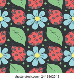 Seamless pattern with ladybugs. Summer ladybugs background