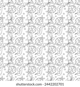 Seamless pattern with ladybugs. Summer ladybugs background