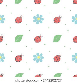 Seamless pattern with ladybugs. Summer ladybugs background