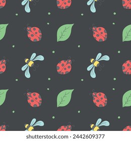 Seamless pattern with ladybugs. Summer ladybugs background