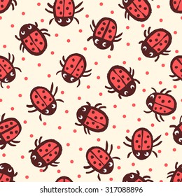 Seamless pattern with Ladybugs in vector.