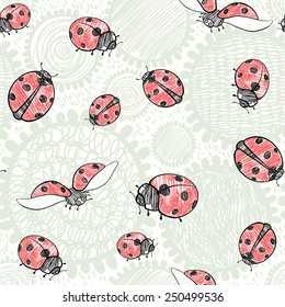 Seamless pattern with ladybugs. Vector art illustration. Kids background.