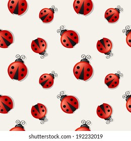 Seamless pattern with ladybugs in white background. Vector illustration. 