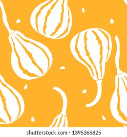 Seamless pattern with  lagendaria ordinary, calabash, bottle gourd, lagendaria snakelike, indian cucumber, pumpkin, squash, vietnamese courgette. Modern simple flat design. 