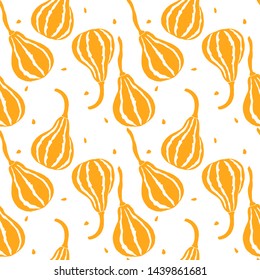 Seamless pattern with  lagendaria ordinary, calabash, bottle gourd, lagendaria snakelike, indian cucumber, pumpkin, squash, vietnamese courgette. Modern simple flat design. 