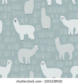 Seamless pattern with lama. Flock of multicolored alpacas. Scandinavian style. Perfect for kids fabric, textile, nursery wallpaper.