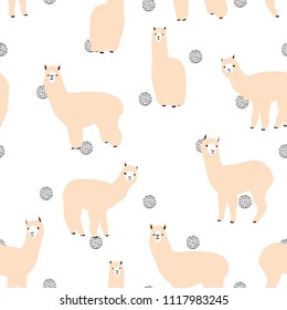 Seamless pattern with lama. Flock of multicolored alpacas. Scandinavian style. Perfect for kids fabric, textile, nursery wallpaper.