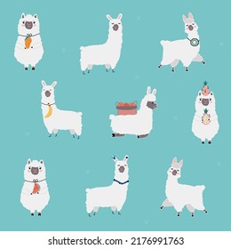 Seamless pattern with lama, juicy tropical and exotic fruits, dragon fruit, kiwi, banana, pomegranate, blueberry, mango, watermelon. Creative childish texture. Great for colorful summer fabric