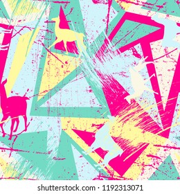 Seamless pattern with lamas in grunge geometry abstract background. Typography design elements for prints, cards, posters, products packaging, branding