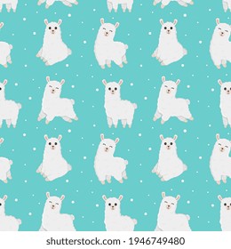 Seamless pattern with lamas made in vector. Good for wallpaper, greeting cards, children room decoration, etc. Cartoon alpaca