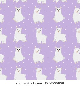 Seamless pattern with lamas made in vector. Good for wallpaper, greeting cards, children room decoration, etc. Cartoon alpaca