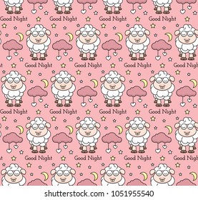 Seamless Pattern Lamb Cloud Month Stars