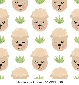 Seamless pattern lamb Scandinavian style, vector illustration. Design for fabric, wrapping, textile, wallpaper, apparel.